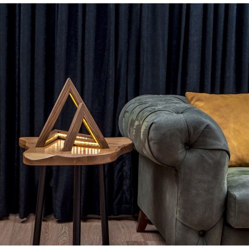Handmade Table Lamp Set (2 Pieces), Brown Spruce Wood, LED Lighted | Big: 33x33x31 cm, Small: 22x22x21 cm | Elegant Design for Home & Office Decor
