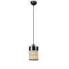 Elegant Rattan Chandelier, Adjustable Height 70 cm, Metal Body with Natural Rattan Cap, E27 Socket, 14 cm Diameter, Stylish Black Finish for Modern Spaces