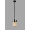 Elegant Rattan Chandelier, Adjustable Height 70 cm, Metal Body with Natural Rattan Cap, E27 Socket, 14 cm Diameter, Stylish Black Finish for Modern Spaces