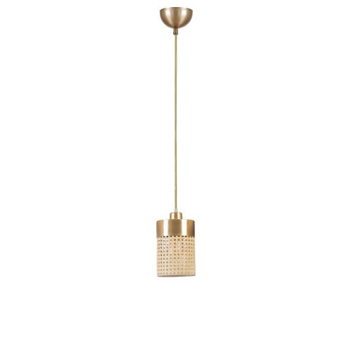 Elegant Rattan & Gold Chandelier, Adjustable Height 70 cm, Antique Coated Metal, 14 cm Diameter Cap, E27 Socket, Perfect for Modern Spaces & Dining Areas