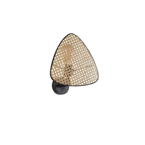 Stylish Wall Lamp with Rattan Cap, Metal Body, 28 cm Diameter | E14 Socket, Max 40W | Elegant Black & Rattan Design for Modern Spaces