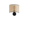 Stylish Wall Lamp with Rattan Cap, Metal Body, 25 cm Height, 20 cm Diameter | E14 Socket, Max 40W | Elegant Black & Rattan Design for Modern Spaces