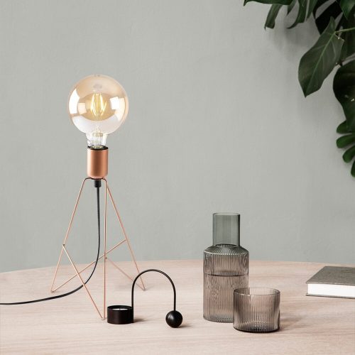 Glamorous Copper Table Lamp, 21 x 21 cm, Height 35 cm | Metal Body, E27 Socket Max 40W, 150 cm Cable | Elegant Lighting for Modern Spaces