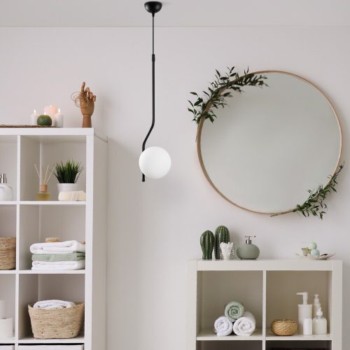 Elegant Black Chandelier, Adjustable Height 70-100 cm, Metal Body with Glass Cap, Ø15 cm, E27 Socket, Perfect for Modern Home Decor, IP20