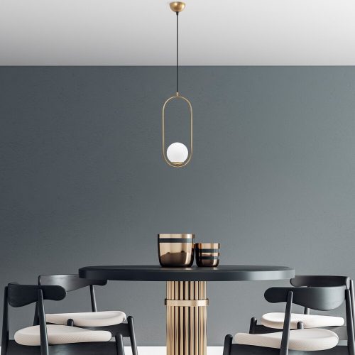 Elegant Gold Chandelier, Adjustable Height 66-146 cm, Metal Body with Glass Cap, Ø15 cm, E27 Socket, 90 cm Cable, Perfect for Modern Spaces, IP20