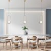 Elegant Gold Chandelier, Adjustable Height 66-146 cm, Metal Body with Glass Cap, Ø15 cm, E27 Socket, 90 cm Cable, Perfect for Modern Spaces, IP20