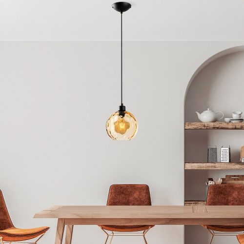 Elegant Yellow Chandelier, Adjustable Height 40-120 cm, Metal Body, Ø20 cm Cap, Ø14 Base, 1 x E27 Socket, Perfect for Modern Spaces, IP20 Rated
