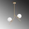Elegant Gold Chandelier, Metal Body, 74 cm Height, 15 cm Glass Cap, 2 x E27 Socket, Non-Adjustable, IP20 | Perfect for Modern Living Spaces & Dining Areas