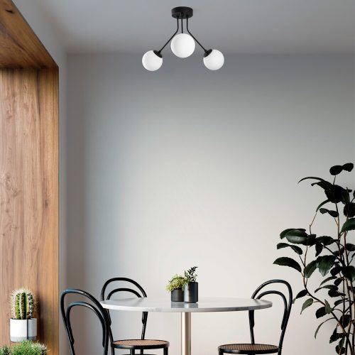 Elegant Black Chandelier, Metal Body, 56 cm Diameter, 40 cm Height | 3 x E14 Socket, Non-Adjustable | Perfect for Modern Living Spaces, IP20 Rated