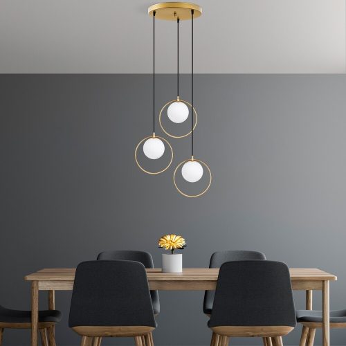 Elegant Gold Chandelier, Adjustable Height 30-115 cm, Metal Body, 47 x 47 x 115 cm, 3 x E27 Socket, Perfect for Modern Living Spaces, IP20 Rated
