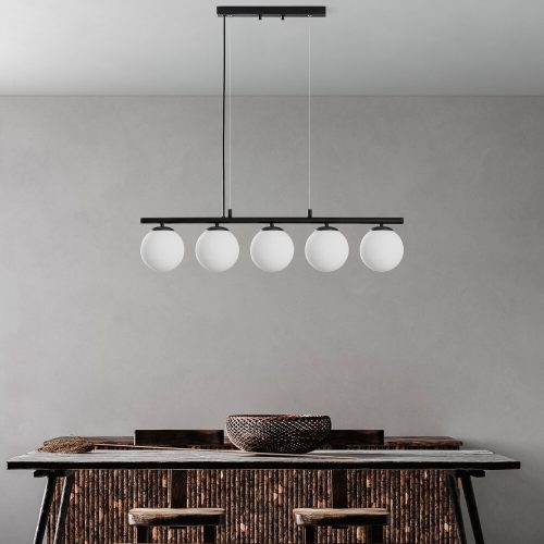 Elegant Black Chandelier, Adjustable Height 30-120 cm, Metal Body, 15 cm Cap Diameter, 5 x E14 Sockets, Perfect for Modern Living Spaces, IP20 Rated