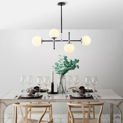 Opviq, 521SHN3372, Scandinavian chandelier, adjustable height 67-82 cm, black and white metal body, 90 x 15 cm, 4 x E27 Max 40 W, stylish lighting for modern spaces