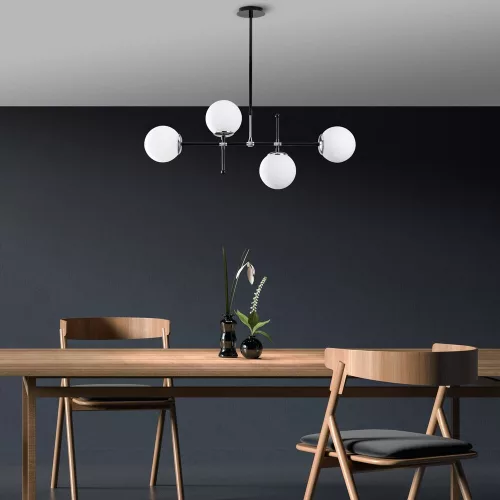 Opviq, 521SHN3372, Scandinavian chandelier, adjustable height 67-82 cm, black and white metal body, 90 x 15 cm, 4 x E27 Max 40 W, stylish lighting for modern spaces