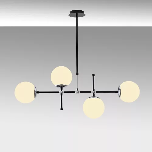 Opviq, 521SHN3372, Scandinavian chandelier, adjustable height 67-82 cm, black and white metal body, 90 x 15 cm, 4 x E27 Max 40 W, stylish lighting for modern spaces