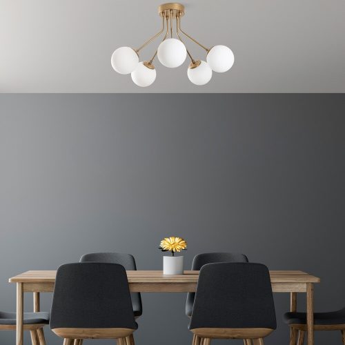 Elegant Gold Chandelier, Metal Body, 62 cm Diameter, 40 cm Height | 5 x E14 Socket, Non-Adjustable | Perfect for Living Room & Dining Spaces, Stylish Design
