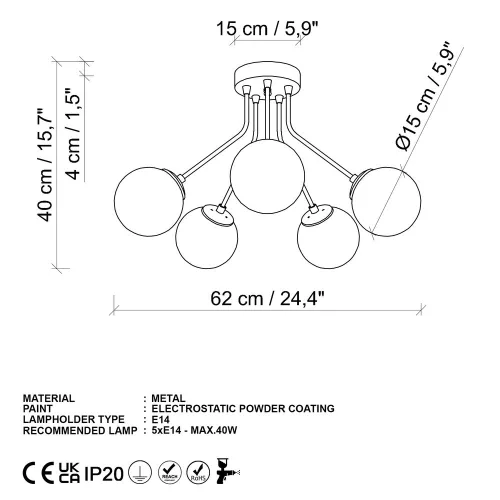 Opviq, 521SHN3516, Elegant gold chandelier, metal body, diameter 62 cm, height 40 cm |  cannot be set | Perfect for living room and dining room, stylish design