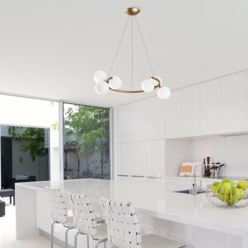 Elegant Gold Chandelier, Adjustable Height 35-115 cm, Metal Body, 55 x 50 cm, 6 x G9 Max 10W, IP20 | Perfect for Modern Living Spaces & Dining Rooms
