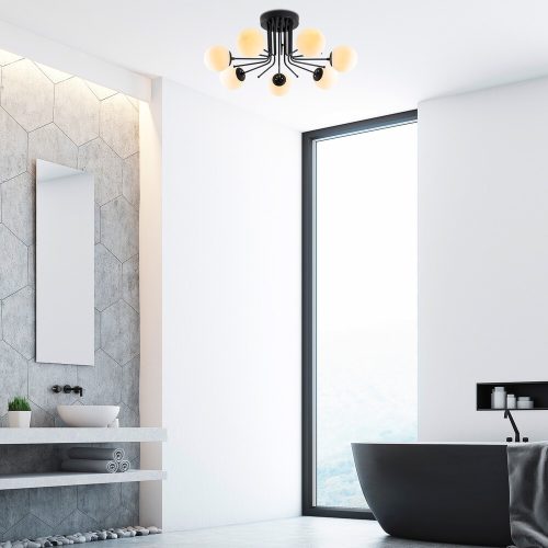 Industrial Scandinavian Chandelier, Black Metal Body, 90 cm Diameter, 35 cm Height | 7 x E27 Max 40W | Stylish Lighting for Modern Spaces