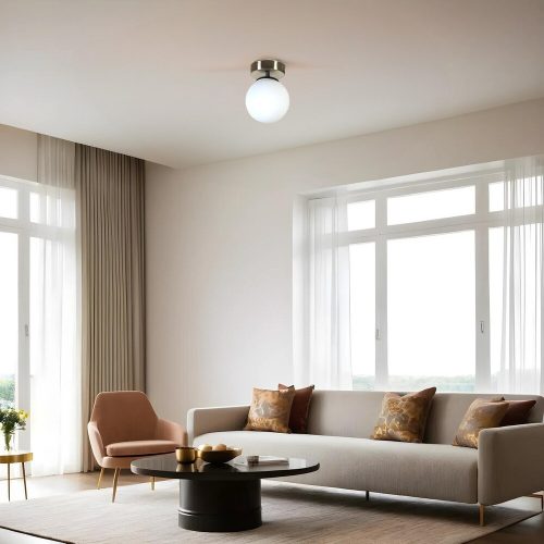 Elegant Chandelier with Metal Body & Glass Cap, 15 cm Diameter, 20 cm Height | E27 Socket, Max 40W, Matte Chrome & White Finish | Stylish Lighting for Modern Spaces