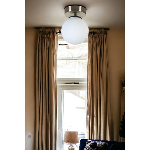 Opviq, 846STL5244, Elegant chandelier with metal body and glass cap, diameter 15 cm, height 20 cm | E27 socket, max 40 W, matt chrome and white coating | Stylish lighting for modern spaces