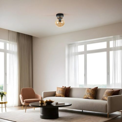 Elegant Black & Amber Chandelier, Metal Body, 15 cm Diameter, 20 cm Height, E27 Socket Max 40W, IP20 | Perfect for Modern Home Décor & Lighting
