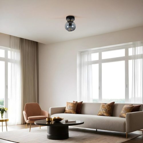 Elegant Metal Chandelier, Black & Fume, 15 cm Diameter, 20 cm Height | E27 Socket, Max 40W, IP20 | Perfect for Modern Home Décor & Lighting