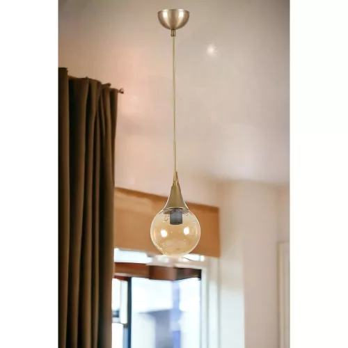 Opviq, 846STL5161, Elegant amber and gold chandelier, metal body, adjustable height (25-70 cm), 15 cm diameter, E27 socket, max 40W, IP20 | Perfect for modern decoration
