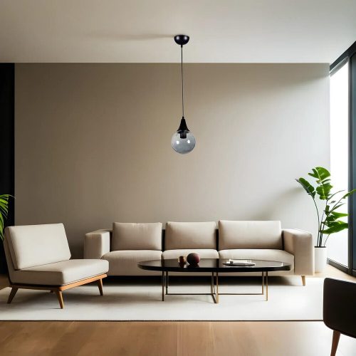 Elegant Adjustable Chandelier, Metal Body with Glass Cap, 15 cm Diameter, 70 cm Height, E27 Socket, Black & Fume Finish | Perfect for Modern Spaces