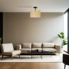 Elegant Chandelier with Metal Body & Bamboo Cap, 30 cm Diameter, 30 cm Height | E27 Socket, Max 40W | Gold, Black & Beige | Stylish Lighting for Any Room
