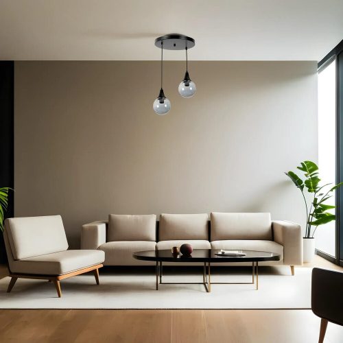 Elegant Black & Fume Chandelier, Metal Body, Adjustable Height 70 cm, 25 cm Diameter, E27 Socket Max 40W, Stylish Lighting for Modern Spaces