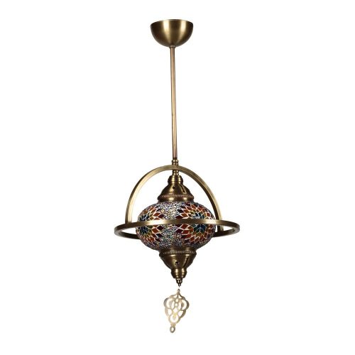 Elegant Metal Chandelier with Glass Cap, 25 cm Diameter, 65 cm Height | E27 Socket, Max 40W | Perfect for Oriental & Traditional Décor
