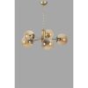 Elegant Amber & Gold Chandelier, Metal Body, 45 cm Diameter, 70 cm Height | E27 Socket, Max 40W, IP20 | Perfect for Modern Living Spaces & Dining Rooms