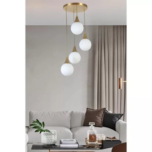 Opviq, 846STL5170, Elegant metal chandelier, white and gold, diameter 30 cm, adjustable height 70 cm | E27 Max 40W, IP20 | Perfect for modern living spaces and dining rooms