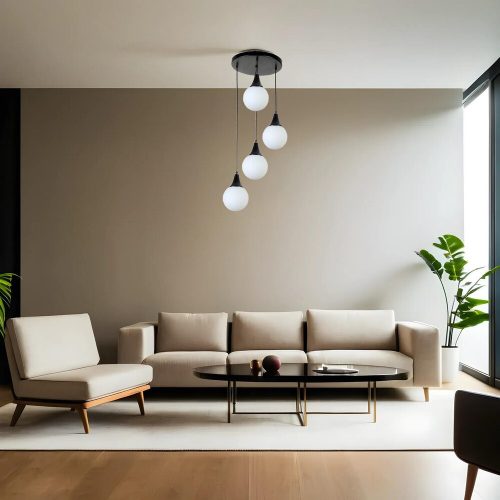 Elegant Black & White Chandelier, Metal Body, Adjustable Height 70 cm, 30 cm Diameter, E27 Socket Max 40W, Stylish Lighting for Modern Spaces