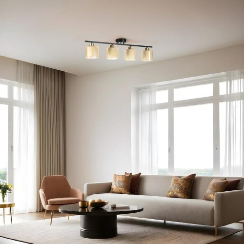 Elegant Black & Amber Chandelier, Metal Body, 15 cm Diameter, 20 cm Height, 75 cm Length, E27 Socket, Max 40W, IP20 | Perfect for Modern Spaces