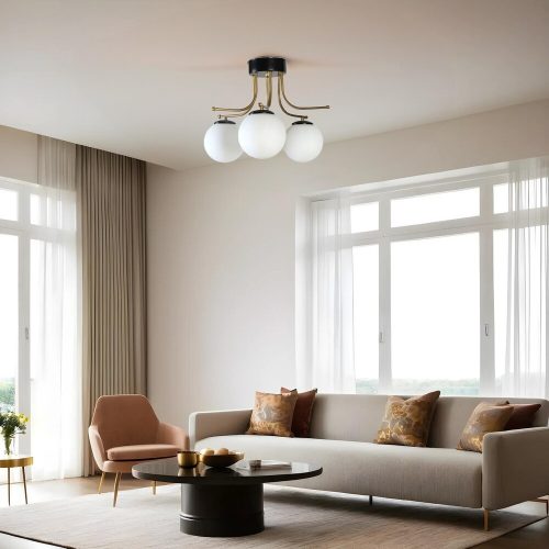 Elegant Black & White Chandelier, Metal Body, 50 cm Diameter, 32 cm Height | E27 Socket, Max 40W, IP20 | Perfect for Modern Living Spaces
