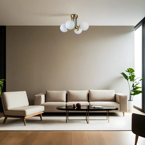 Elegant Metal Chandelier with Glass Cap, 40 cm Diameter, 30 cm Height | E27 Socket, Max 40W | White & Gold Finish | Perfect for Modern Interiors