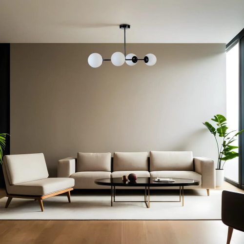 Elegant Black & White Chandelier, Metal Body, 90 cm Length, 65 cm Height, E27 Socket, Max 40W, IP20 | Perfect for Modern Living Spaces & Dining Rooms
