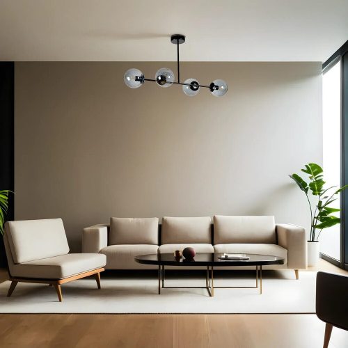 Elegant Metal Chandelier, Black & Fume, 90 cm Length, 15 cm Cap Diameter, E27 Socket, Max 40W, 220-240V, Stylish Lighting for Modern Spaces