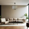 Stylish Chandelier with Metal Body & Bamboo Cap, 45 cm Diameter, Adjustable Height, E27 Socket, Grey & Black | Perfect for Modern Interiors