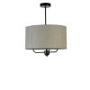 Stylish Chandelier with Metal Body & Bamboo Cap, 45 cm Diameter, Adjustable Height, E27 Socket, Grey & Black | Perfect for Modern Interiors