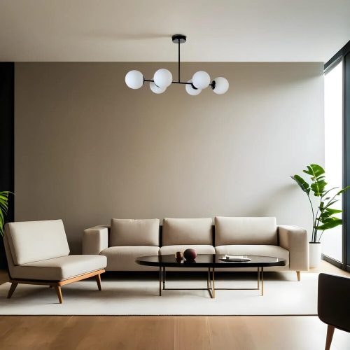 Elegant Black & White Chandelier, Metal Body, 90 cm Length, 65 cm Height, E27 Socket, Max 40W, IP20 | Perfect for Modern Living Spaces & Dining Rooms