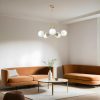 Elegant Metal Chandelier with Glass Cap, 65 cm Diameter, 70 cm Height | E27 Socket, Max 40W | White & Gold Finish, Perfect for Modern Interiors