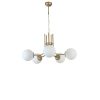 Elegant Metal Chandelier with Glass Cap, 65 cm Diameter, 70 cm Height | E27 Socket, Max 40W | White & Gold Finish, Perfect for Modern Interiors