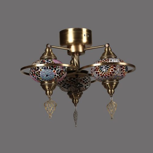 Opviq, 846STL1737, Elegant oriental chandelier, metal body with glass cap, 44 cm long, 25/50 cm diameter, E27 socket Max 40W | Traditional Tiffany design for home decor