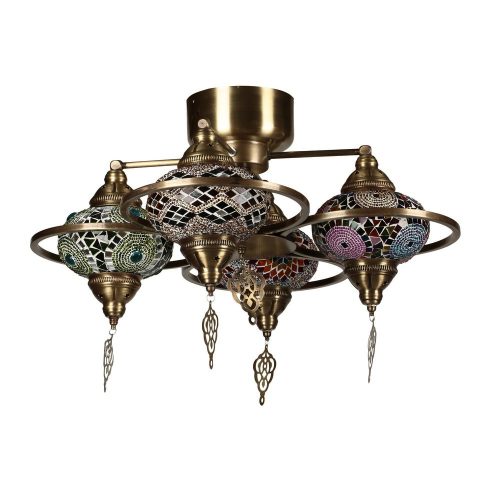 Elegant Oriental Chandelier, Metal Body with Glass Cap, 44 cm Length & 50 cm Diameter, E27 Socket Max 40W | Perfect for Traditional & Southwestern Decor