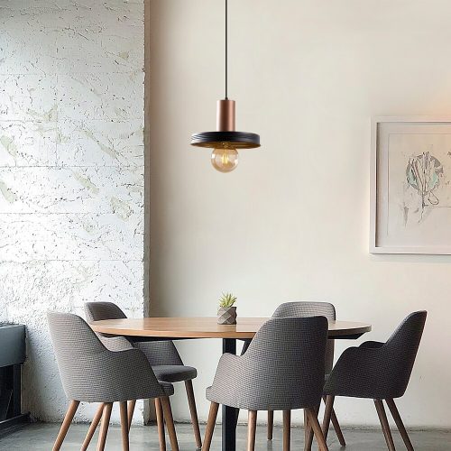Modern Chandelier with Metal Body, Black & Copper, 32 x 32 cm, Height 118 cm, Adjustable, E27 Socket, Stylish for Glam & Scandinavian Decor