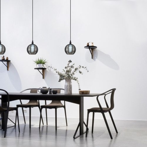 Industrial Chandelier, Metal Body with Glass Cap, 15x15 cm, Height 110 cm, Adjustable, E27 Socket, Black & Fume Finish | Stylish Lighting for Modern Spaces