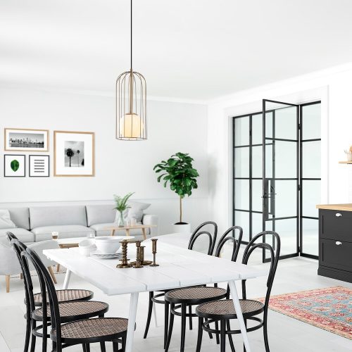Modern Vintage Chandelier, Adjustable Height 59-139 cm, Metal Body, 17x17 cm, E27 Max 40W, Elegant White & Vintage Design for Home Décor