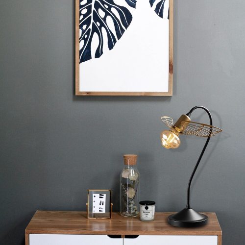 Elegant Table Lamp, Black & Gold, 20 x 20 cm, Height 45 cm | Metal Body, E27 Socket, Max 40W, 200 cm Cable | Glamorous Design for Modern Spaces